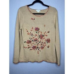 Portraits By Northern Isles Vintage Fall Embroidered Sweater Cottage Core Medium
